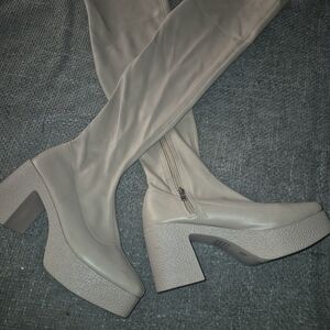 Adia Cream Over the Knee Platform Boots